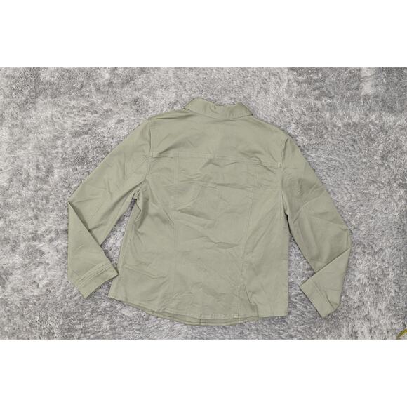 Chico's Green Cotton Blend Button Jacket Size 2 Long Sleeve Solid - Picture 3 of 7